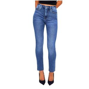 $149 Good American stretch skinny jeans blue wash 5 pocket high rise raw edge 10